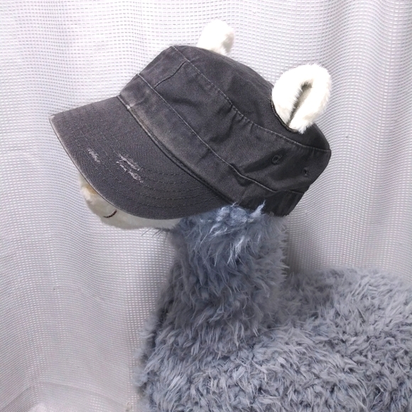 Gray Distressed Cotton Newsboy CAP Hat for Girls Women w Pigtails Red Stitching - Picture 9 of 12